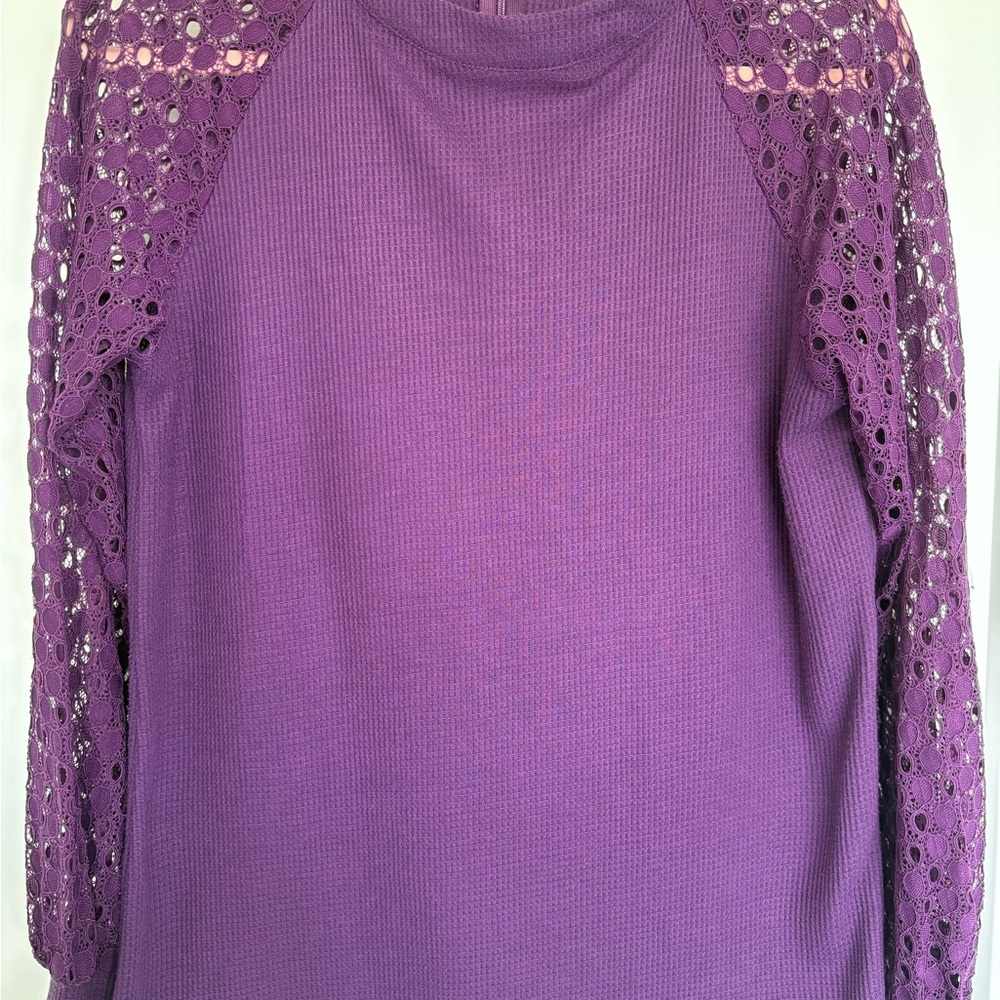 Purple Long Sleeve Lace Blouse